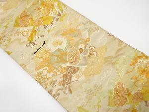 アンティーク　読み本に鼓・草花模様織り出し丸帯（材料）